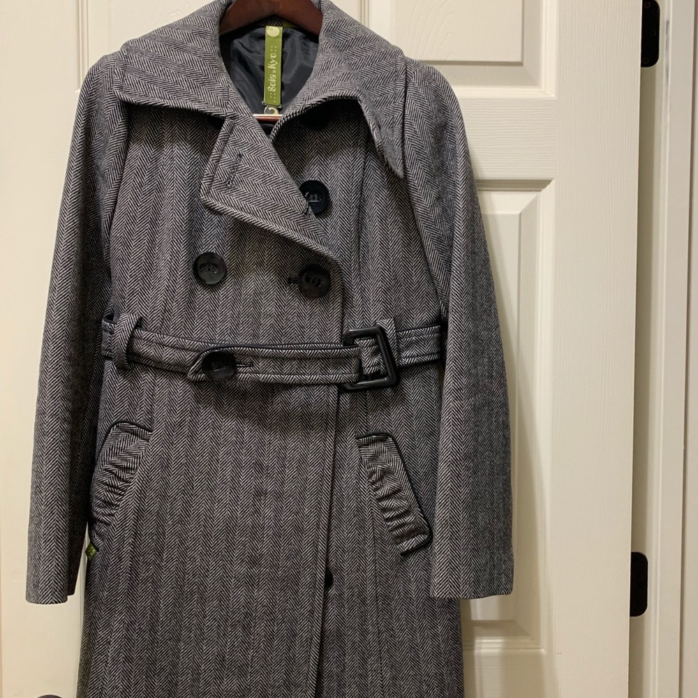 Soia & Kyo herringbone wood blend belted coat